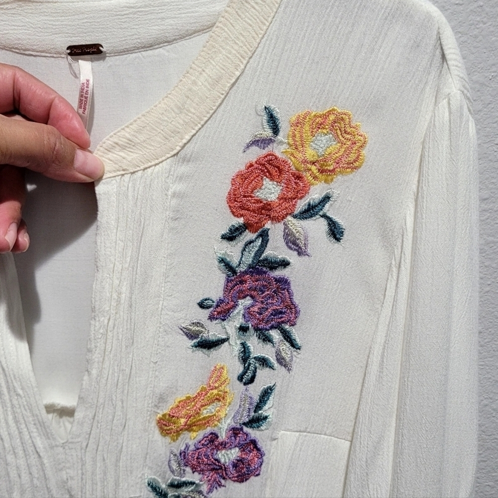 Free People Mia Embroidered Gauze Mini Dress White Boho Peasant Small - Picture 7 of 12